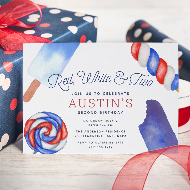 Red, White & Two | Kids Second Birthday Party Invitation (Creator Uploaded)