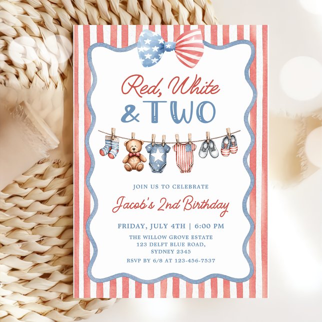 Red White & Two Patriotic 2nd Birthday Invitation (Creator Uploaded)