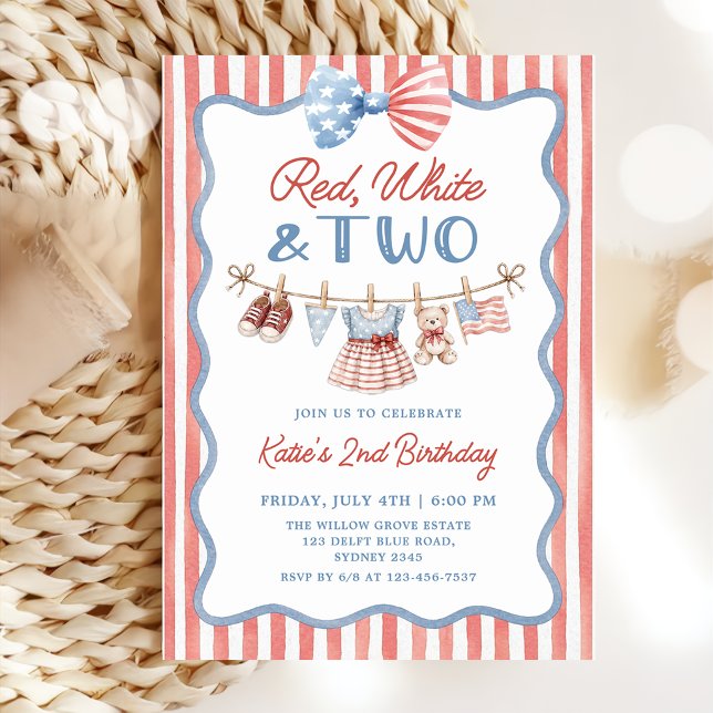 Red White & Two Patriotic 2nd Birthday Invitation (Creator Uploaded)