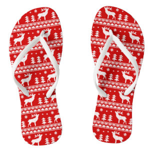 Red White Ugly Christmas Sweater Pattern Jandals
