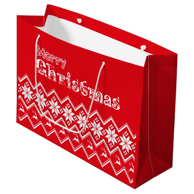 Red & White Ugly Sweater Christmas Gift Bag (Front Angled)