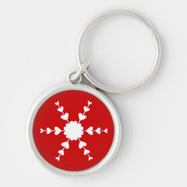 Red White Valentine Heart Snowflake Keychains (Front)