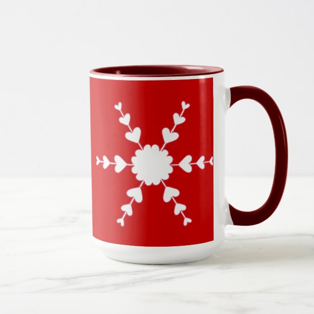 Red White Valentine Heart Snowflake Mugs (Right)