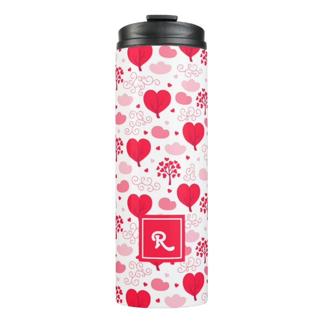 Red & white Valentine's tree shape hearts pattern Thermal Tumbler (Front)