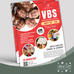 Red & White VBS Vacation Bible School Church Youth Flyer