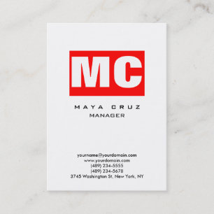 Red white vertical modern plain trendy stylish business card