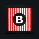 Red White Vertical Stripes Black Monogram Gift Box<br><div class="desc">Classic red and white stripes with central black monogram circle.</div>