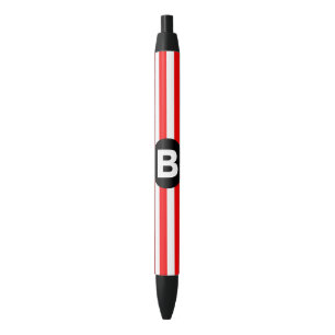 Red White Vertical Stripes Black Monogram Ink Pen