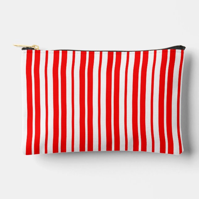 Red White Vertical Stripes Pattern Design Accessory Pouch (Front)