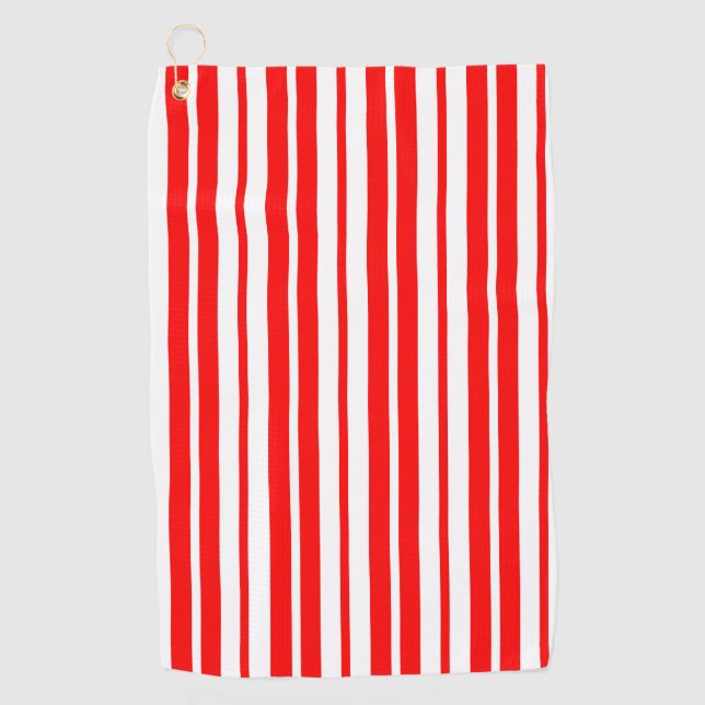 Red White Vertical Stripes Pattern Design Golf Towel (Front)