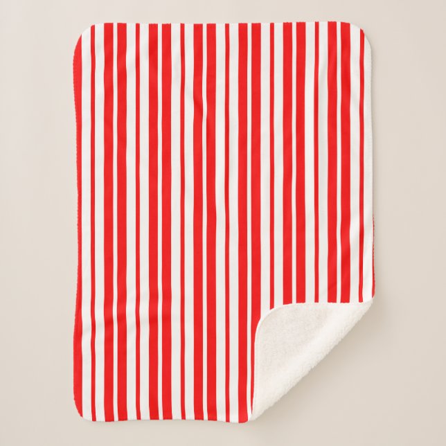 Red White Vertical Stripes Pattern Design Sherpa Blanket (Front)