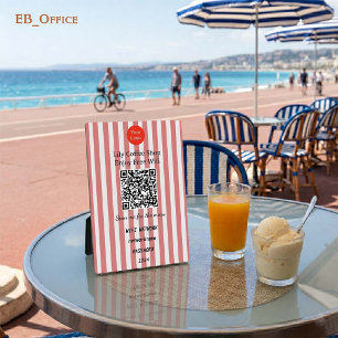 Red & White Vertical Stripes QR Code Wifi Pedestal Plaque