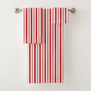 Red & White Vertical Stripes (small scale) Bath Towel Set