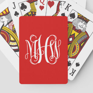 Red White Vine Script Monogram DIY BG Playing Cards