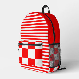 Red White Vintage Chequered and Striped Printed Backpack