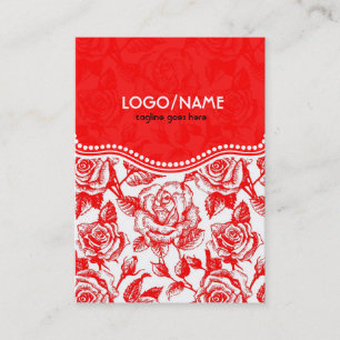 Red & White Vintage Roses Pattern-Customised Business Card