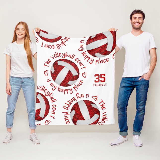 red white volleyball court happy place typography fleece blanket (In Situ)