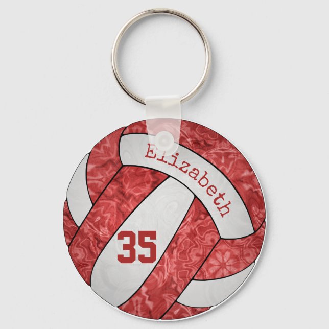 red white volleyball keychain w name jersey number (Front)