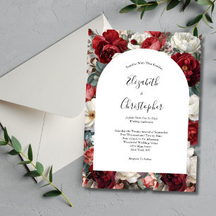Red White Watercolor Florals Elegant Invitation