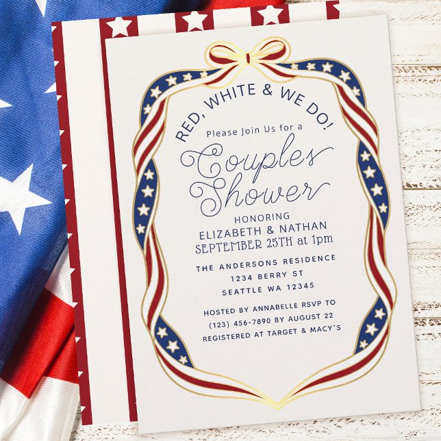 Red White & We Do Ribbon Wedding Couples Shower Invitation (Creator Uploaded)