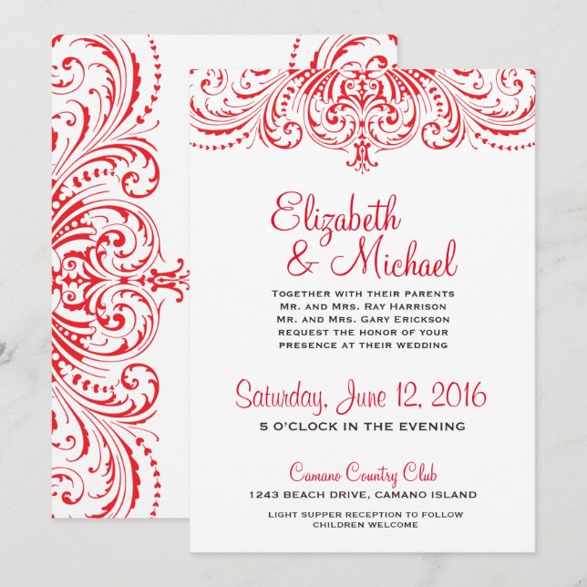 Red & White Wedding Invitation (Front/Back)