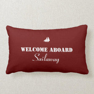 Red White Welcome Aboard Boat Nautical Lumbar Cushion