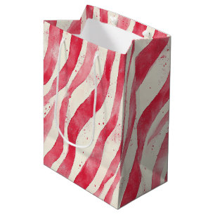 Red White Whimsical Stripes Birthday Medium Gift Bag