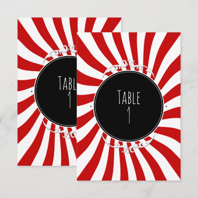 Red & White Whimsical Stripes Party Table Number (Front/Back)