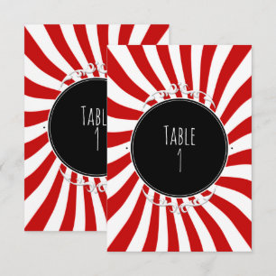 Red & White Whimsical Stripes Party Table Number