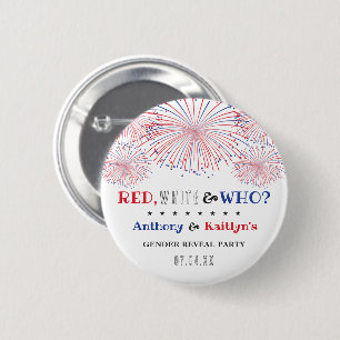 Red, White & Who? 4th Of July Gender Reveal Party 6 Cm Round Badge