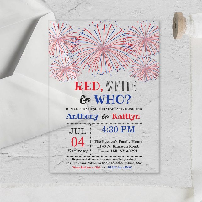 Red, White & Who? 4th Of July Gender Reveal Party Acrylic Invitations (Creator Uploaded)