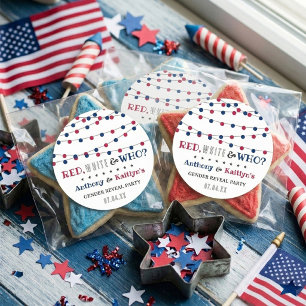 Red, White & Who? 4th Of July Gender Reveal Party Classic Round Sticker