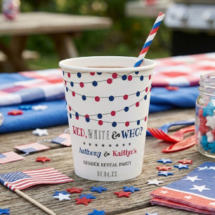 Red, White & Who? 4th Of July Gender Reveal Party Paper Cups