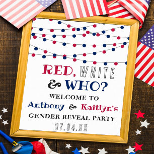 Red, White & Who? 4th Of July Gender Reveal Party Poster