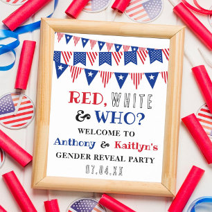 Red, White & Who? 4th Of July Gender Reveal Party Poster