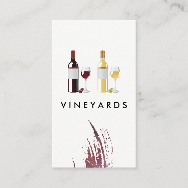 Red White Wine Bottle and Glasses Business Card (Front)