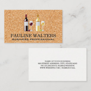 Red White Wine Bottle and Glasses   Cork Business Card