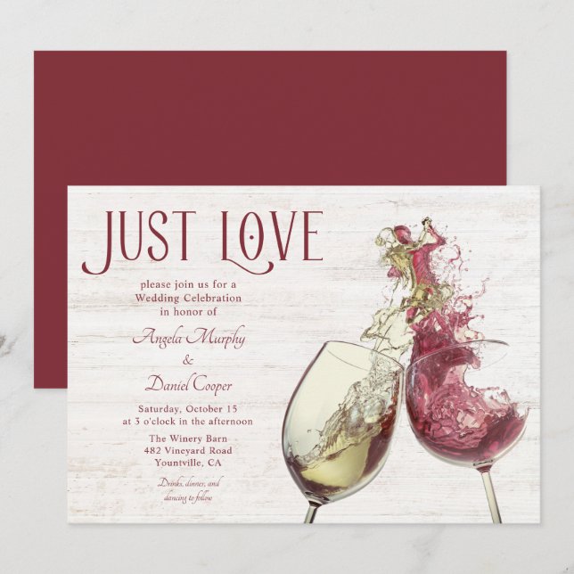 Red White Wine Dance Just Love Wedding Invitation (Front/Back)