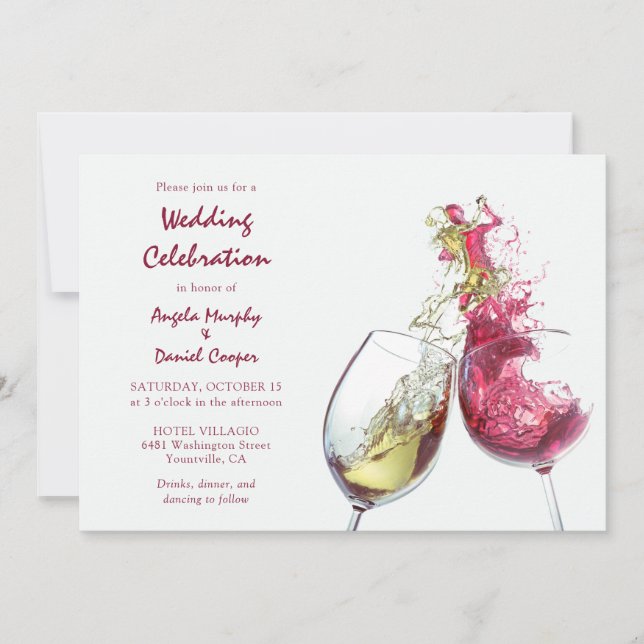Red White Wine Dance Wedding Celebration Invitation (Front)