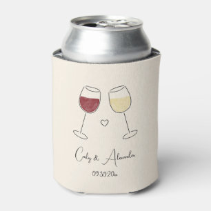 Red White Wine Glass Cheers Wedding Engagement Can Cooler