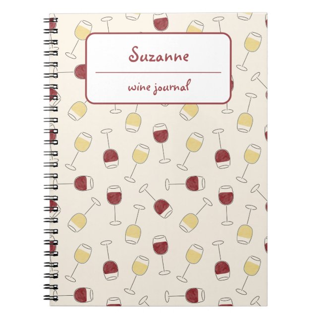 Red White Wine Glass Journal Personalised Notebook (Front)