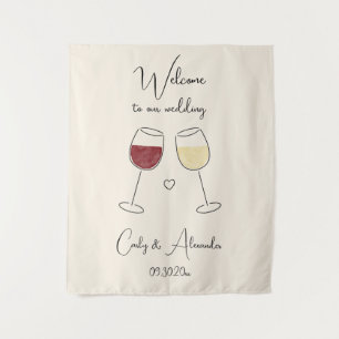 Red White Wine Glass Wedding Welcome Tapestry