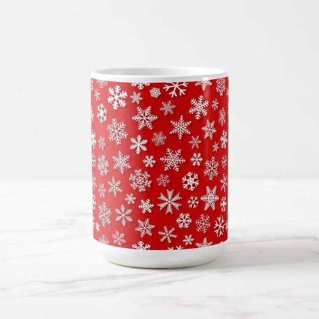 RED & WHITE WINTER HOLIDAY SNOWFLAKES COFFEE MUG (Center)