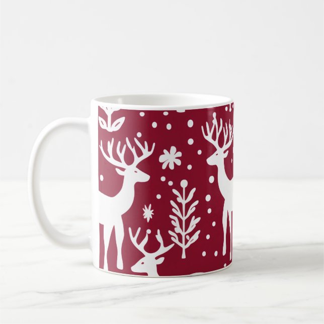 Red & White Winter Wonderland Reindeer Mug (Left)
