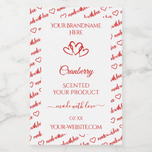 Red White Word Cloud Product Labels Cute Hearts