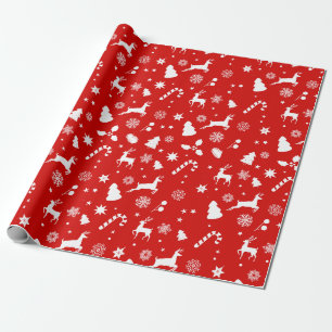 Red White Xmas Festive Geometric Winter Pattern Wrapping Paper