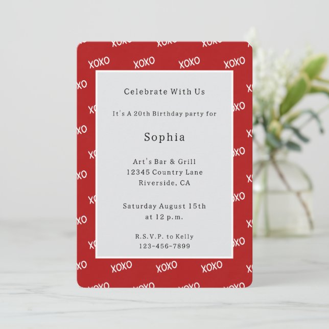 Red White XOXO Birthday   Invitation (Standing Front)