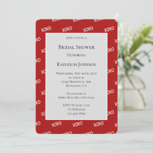 Red White XOXO Bridal Shower Invitation