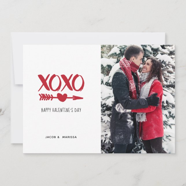 Red & White XOXO Valentine's Day Holiday Card (Front)
