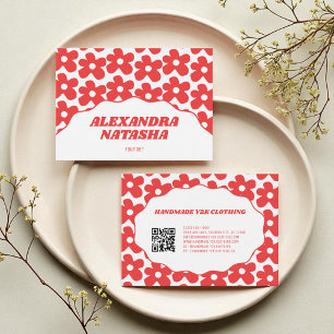 Red White Y2K Flower Handmade Clothing Business Card